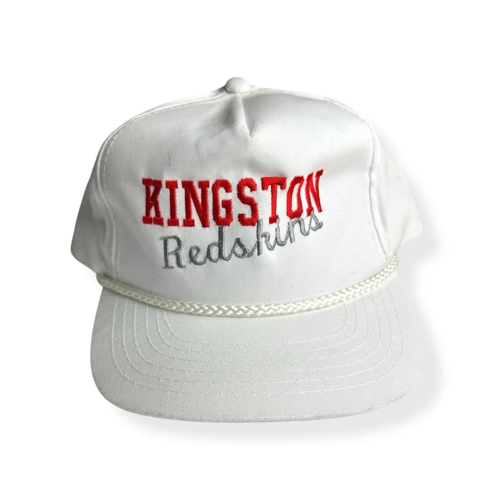 Vintage 90's Kingston Redskins‎ White Red  Trucker SnapBack Hat Rope Embroidered